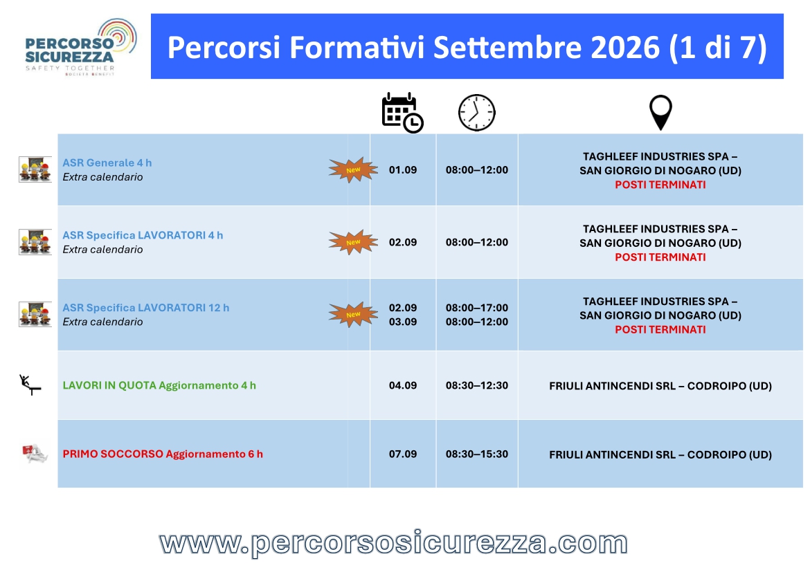 Attivit&agrave; Settembre 2026